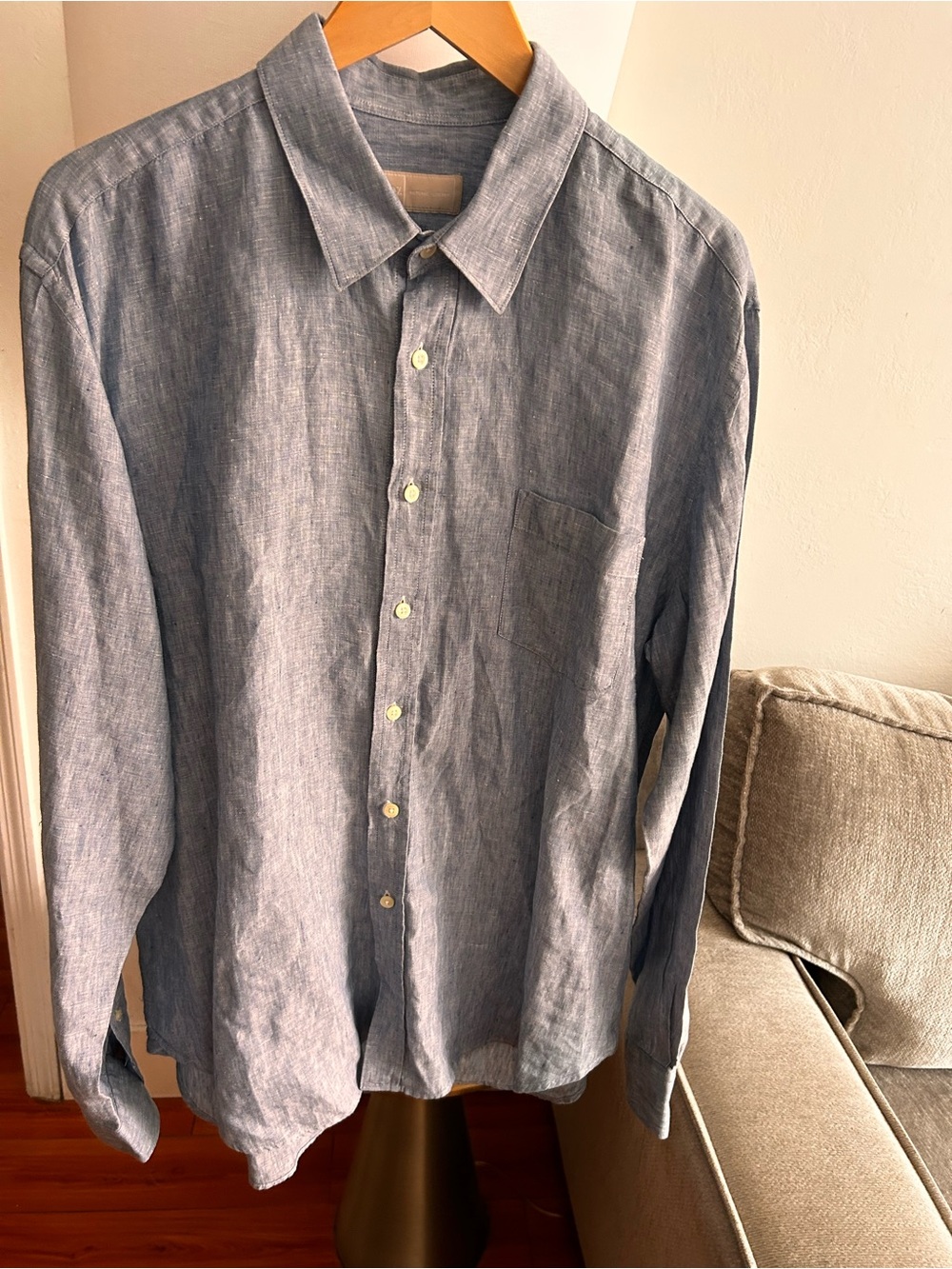 120% Lino Blue Linen Shirt 4X Minimalist Preppy Business Old Money Long Sleeves